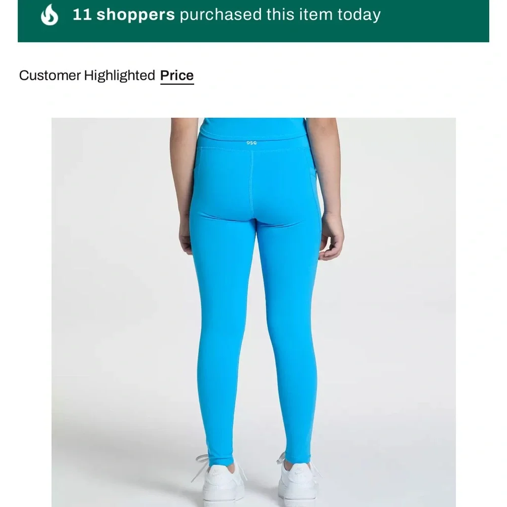 DSG Girls' Momentum High-Rise Leggings in Aqua Blue with White Stripes